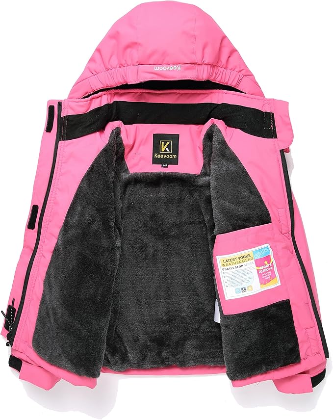 Keevoom Girl's Ski Jacket Winter Warm Thick Snow Coat Windproof Kids Outdoor Hooded Jackets-FlexoryFit