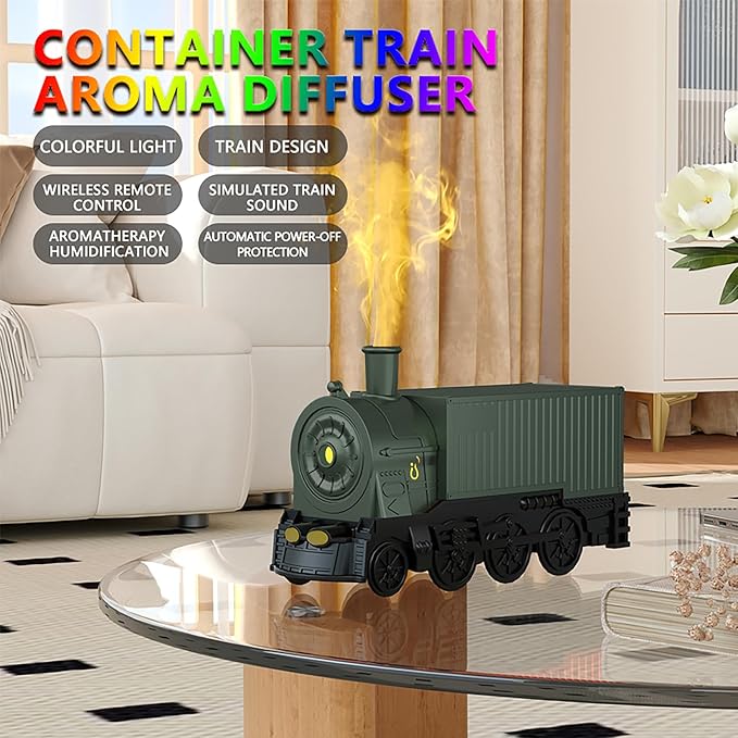 Train Essential Oil Diffuser, 300ml Train Humidifier with Remote Control for Large Room, Aromatherapy Diffuser Cool Mist Humidifier with 7 Light, 2 Mist Mode & Auto Shut-Off for Bedroom