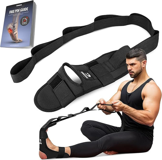 DMoose Fitness Foot & Calf Stretcher with Adjustable Padded Stretching Strap for Plantar Fasciitis, Hamstring, Heel Spurs and Achilles Tendonitis Relief - Yoga Leg Stretch Strap for Flexibility-FlexoryFit