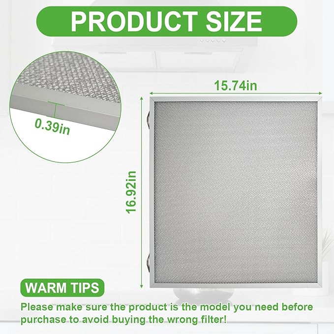 S99010430-003 Grease Range Hood Filters Replacement for 99010430-003 AP6261942 Compatible with Broan Range Hood Filter,15-7/4" X 16-7/8" X 3/8"（2 Pack ）