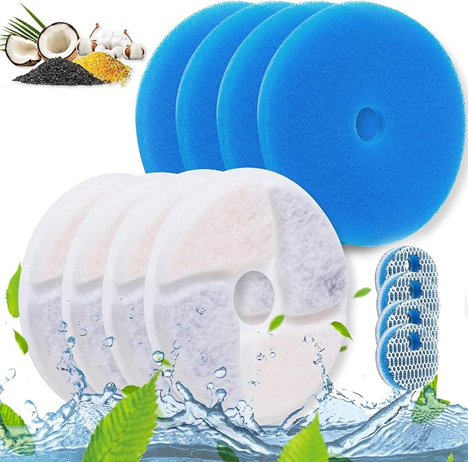 Cat Water Fountain Filters - 4PCS Activated Professional Removable Circle Reusable Fountain Carbon Filter Drink Fountain Filter