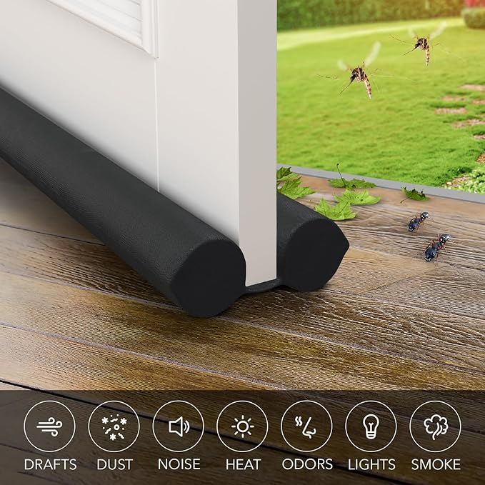 Everlasting Comfort Door Draft Stopper for Bottom of Door - Quick Install, Soundproofing, 2" Thick Foam Door Sweep for bottom of door, Blocks Cold Air & Noise, Fits 30"-36" W, Under Door Draft Stopper