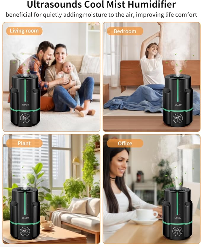 6L Smart Cool Mist Humidifier, Modern Black for Large Bedroom, Ultra Quiet 22dB with Humidistat, 50H Runtime, Top Fill, Oil Diffuser and Remote Control