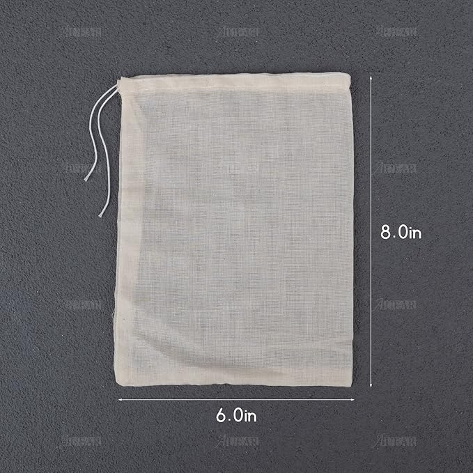 AUEAR, 50 Pack Reusable Drawstring Cotton Soup Bags Spice 6 x 8 Inch Tea Filter Coffee Brew Herb Muslin Cheesecloth for Straining