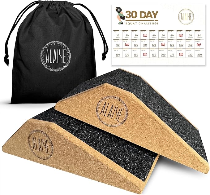 Squat Wedge Blocks - Pack of 2 Non-Slip Slant Board for Legs, Ankle, Calf Stretching - Squat Ramps for Lower Body Strength, Heel Elevation, Planks, Yoga with Bag & 30 Day Squat Challenge Chart-FlexoryFit