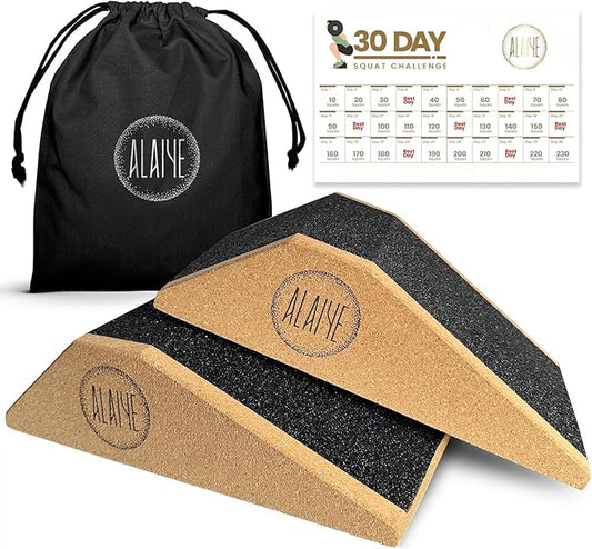 Squat Wedge Blocks - Pack of 2 Non-Slip Slant Board for Legs, Ankle, Calf Stretching - Squat Ramps for Lower Body Strength, Heel Elevation, Planks, Yoga with Bag & 30 Day Squat Challenge Chart-FlexoryFit