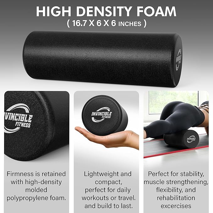 Invincible Fitness EPP Foam Roller for Deep Tissue Massage – Enhance Recovery, Relieve Pain, and Boost Mobility for a Stronger, Healthier You (Black)-FlexoryFit