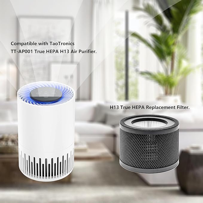 TT-AP001 True HEPA Filter Replacement, Compatible with TaoTronics TT-AP001 and and VAVA VA-EE014 Air Purifier, H13 True HEPA Filter & Activated Carbon Filter, 2 Pack