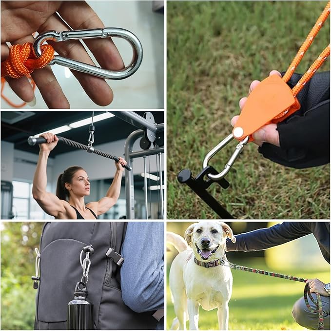 MIVIDE 100 Pack M4 x 1.57 Inch Carabiner Clips Spring Snap Hook, 304 Stainless Steel Heavy Duty Snap Hooks Carabiner Quick Link Clip for Camping Hiking Traveling Outdoor Swing Gym, 110Lbs Capacity