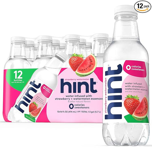 Hint Fruit-Infused Bottled Water, Strawberry Watermelon - Sugar Free Flavored Water with Zero Calories, Naturally Flavored, and No Artificial Sweeteners - 16 Fl Oz (Pack of 12)-FlexoryFit