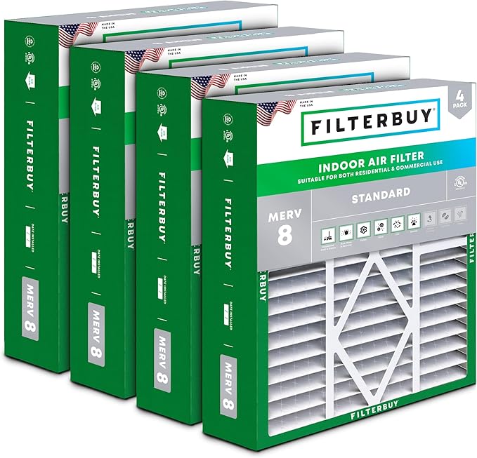 Filterbuy 19x20x5 Air Filter MERV 8 (MPR 700) Dust Defense (4-Pack), Pleated HVAC AC Furnace Filters for Bryant/Carrier, BDP, Day & Night, and Payne (Actual Size: 19.06 x 19.81 x 4.25)