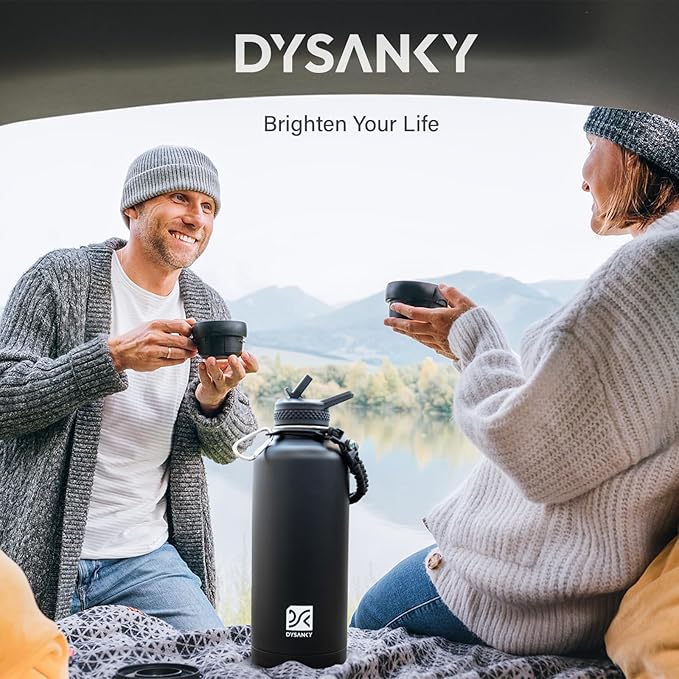 Insulated Water Bottle | Thickened Stainless Steel for Gym and Hiking with Straw, Carrier Bag, Handle Strap | BPA-Free 87 oz-FlexoryFit