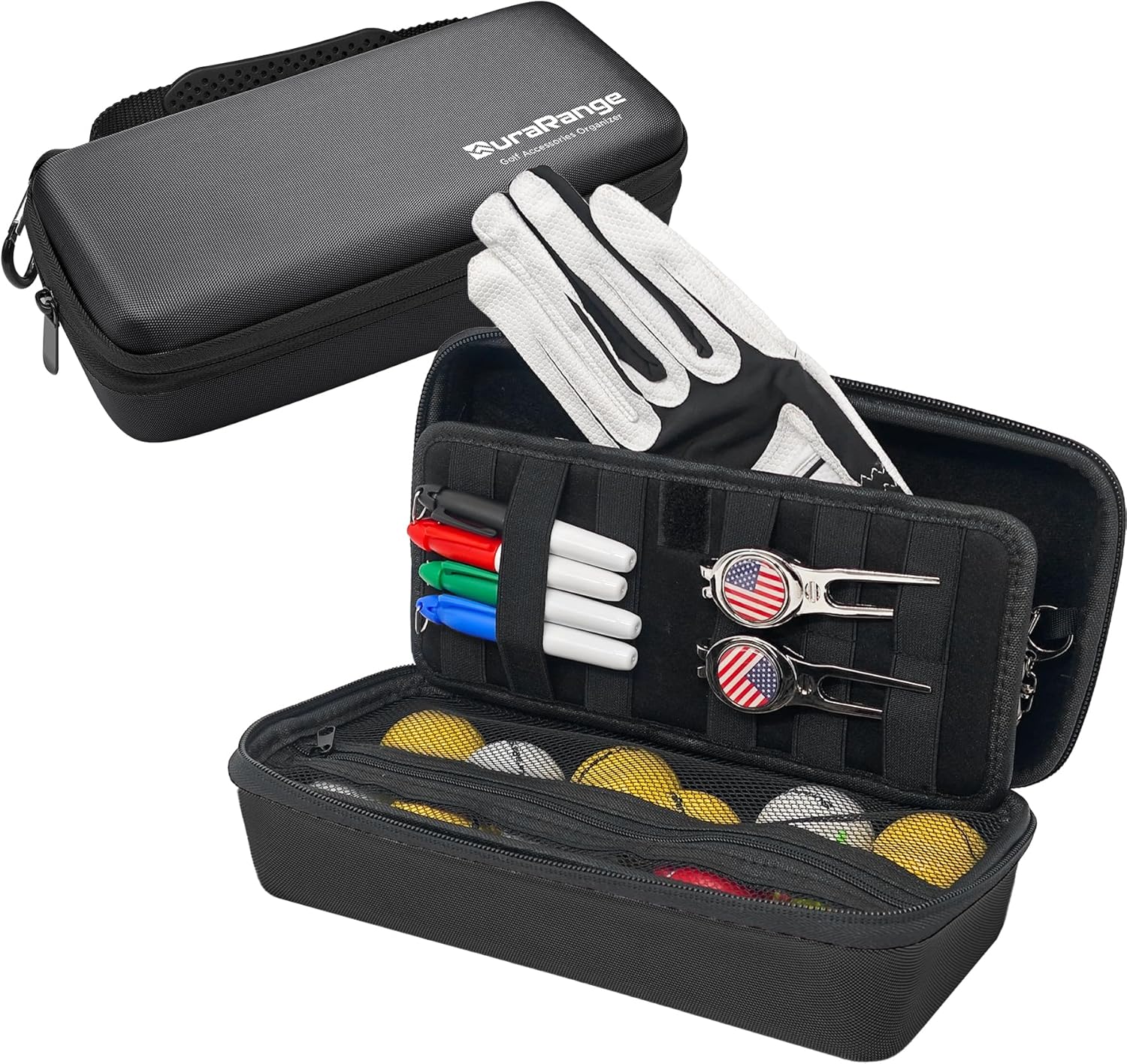 Golf Glove Holder Case with Glove Shaper - Portable Golf Accessories Organizer for Men & Women - Waterproof 900D Nylon, Large Capacity for Balls, Tees, Markers - Ideal Gift