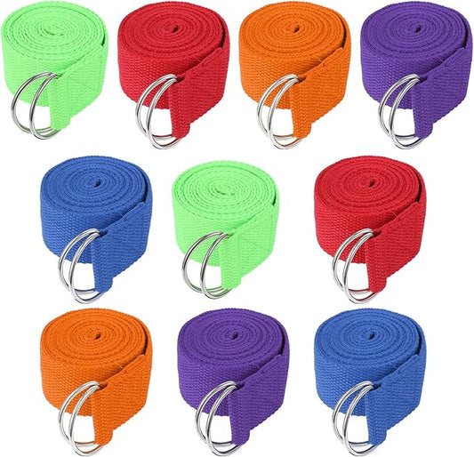 10 Pcs Yoga Strap for Stretching Bulk 6ft Exercise Stretch Band with Metal D Ring Adjustable Pilates Non Elastic Yoga Stretch Belt for Women Men Physical Fitness Gym Workout Dance-FlexoryFit