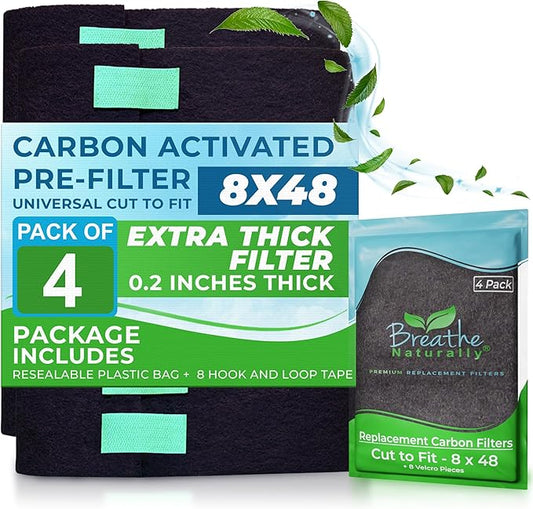 Breathe Naturally Universal 8x48 Cut-to-Fit Activated Carbon Filter (4 Pack) Charcoal Air Filter Sheet for Air Purifiers
