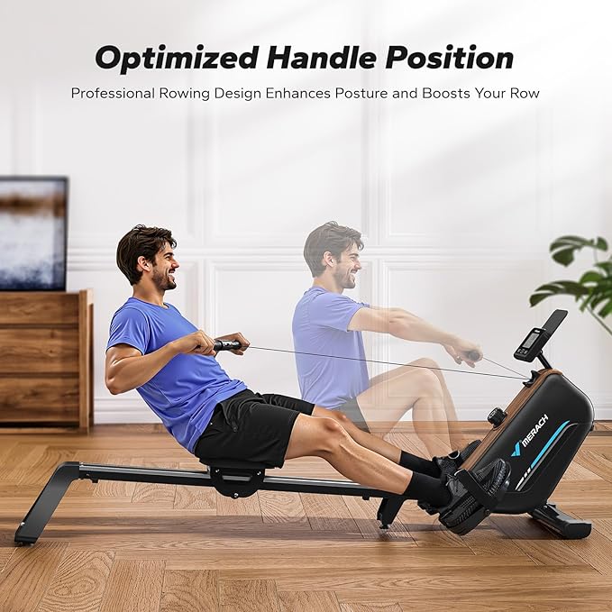 MERACH Rowing Machines for Home, Powerful Electromagnetic Row Machine with 51.2" Extended Rail, 16-Level Handle Resistance Adjustment Rower, 350 LBS Load Capacity, Ergonomic Comfort Seat, Easy Storage-FlexoryFit