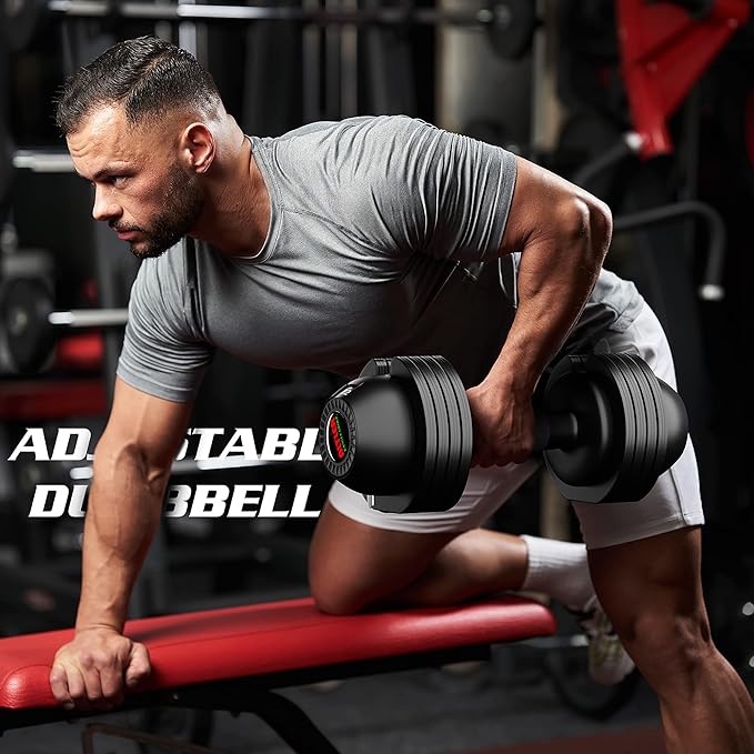 Adjustable Dumbbell,22LBS 44LBS 52LBS Dumbbell Set with Tray for Fitness, Fast Adjust Weight by Turning Anti-Slip Handle, Safety with 8 Lock Slots, Suitable for Men and Women-FlexoryFit