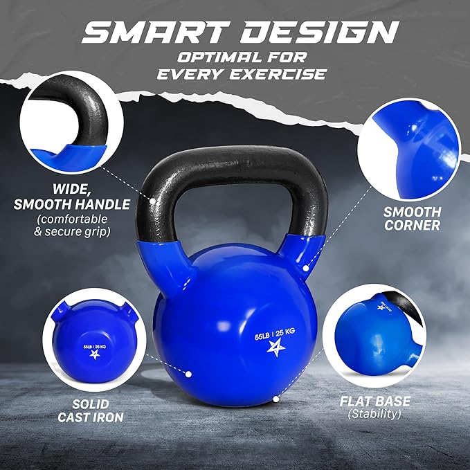 Yes4All 5-100 LB Kettlebells Vinyl Coated Cast Iron for Dumbbell Weights Exercises, Gym, Fitness, Full Body Workout Equipment Push up, Grip and Strength Training-FlexoryFit