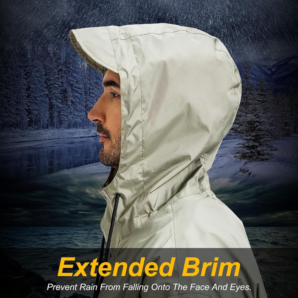 Men's Packable Rain Jacket Waterproof Outdoor Classic Lightweight Raincoat Hooded Windbreaker