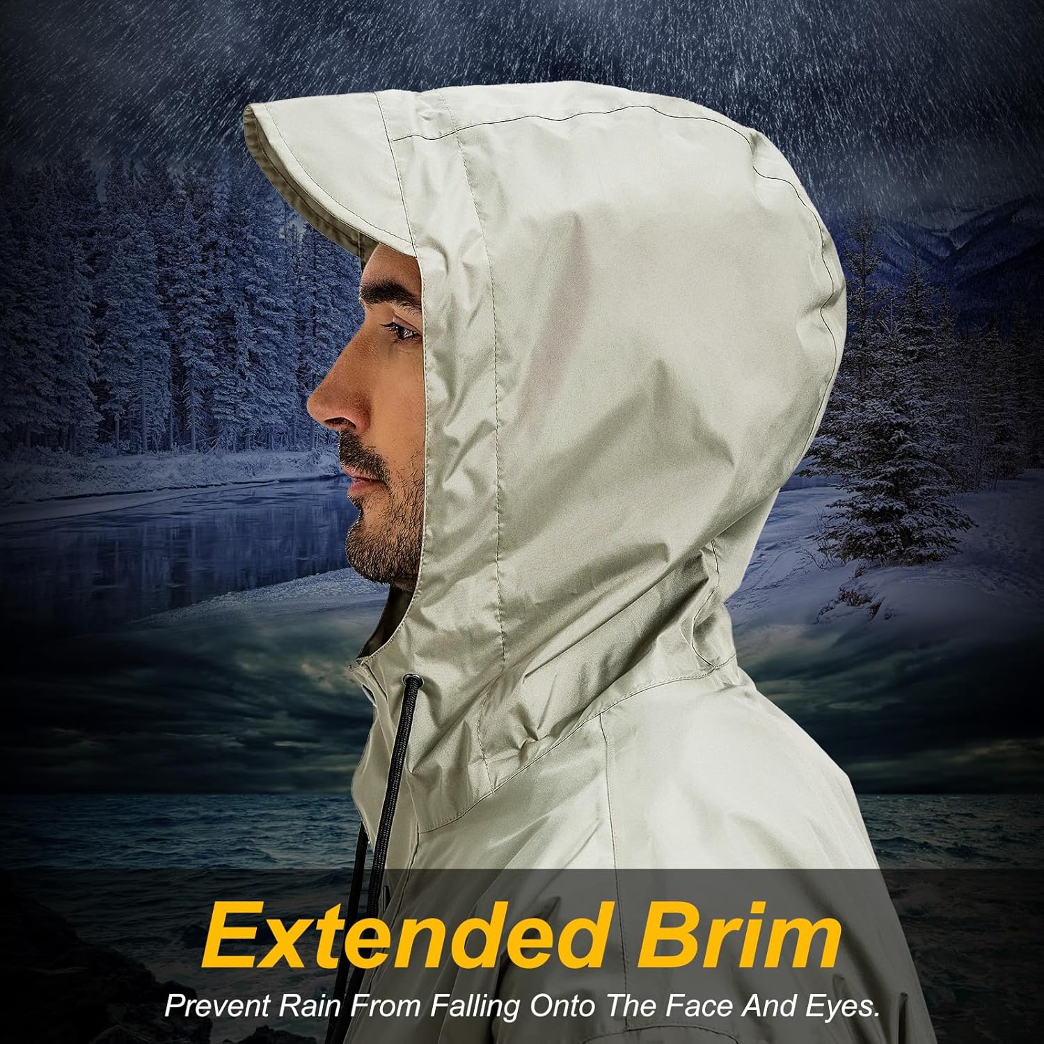 Men's Packable Rain Jacket Waterproof Outdoor Classic Lightweight Raincoat Hooded Windbreaker