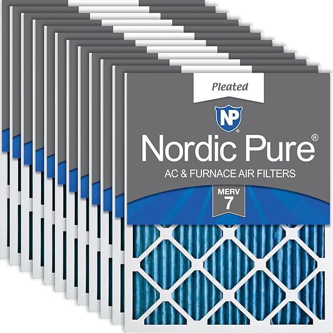 Nordic Pure 12x12x1 (11 3/4 x 11 3/4 x 3/4) Pleated MERV 7 Air Filters 12 Pack