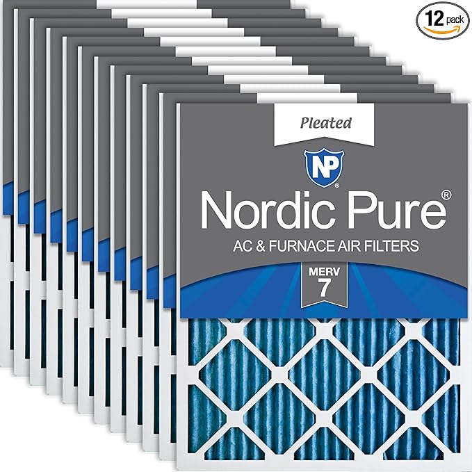 Nordic Pure 20x25x1 (19 1/2 x 24 1/2 x 3/4) Pleated MERV 7 Air Filters 12 Pack