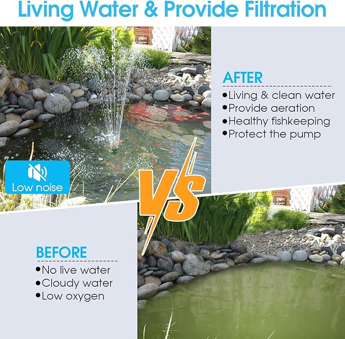 POPOSOAP Pond Filter with Pump Fountain Kits, 660GPH Pond Filter with 40W Pond Pump & Fountain Kit, Koi Pond Filters for Outdoor Ponds Clean, Clear, and Add Water Features(Corded Electric)
