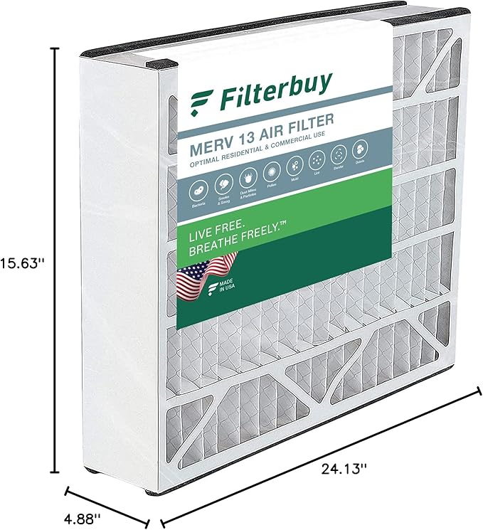 Filterbuy 16x25x5 Air Filter MERV 13 (MPR 1900) Health Defense Replacement (1-Pack), Pleated HVAC AC Furnace Filters for Trion Air Bear 255649-105 and More (Actual Size: 15.63 x 24.13 x 4.88)