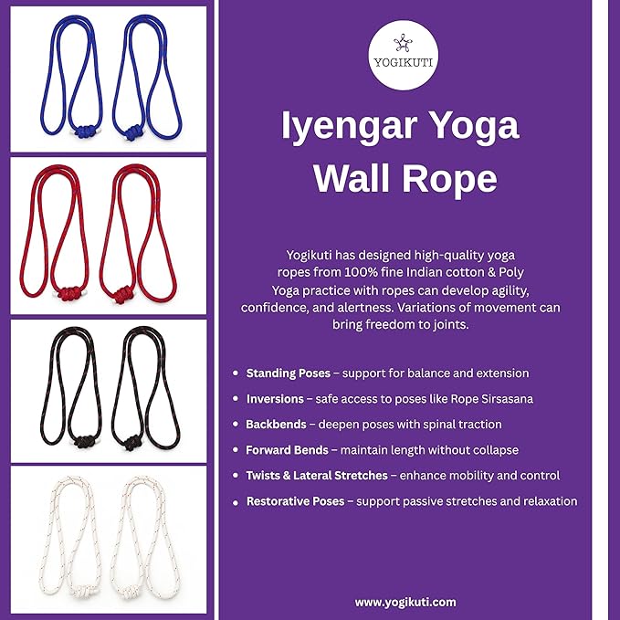 Yogikuti Iyengar Yoga Wall Rope Pair Premium Quality Cotton & Polyester Ropes for Restorative & Anti-Gravity Poses-FlexoryFit