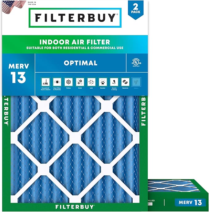 Filterbuy 23.5x25x2 Air Filter MERV 13 Optimal Smoke & Allergy Defense by Filterbuy