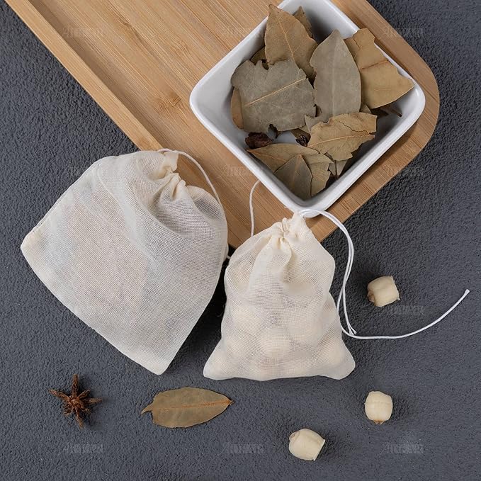 AUEAR, 40 Pack Reusable Drawstring Cotton Soup Bags Spice Tea Filter Coffee Brew Herb Muslin Cheesecloth for Straining(2 Sizes)