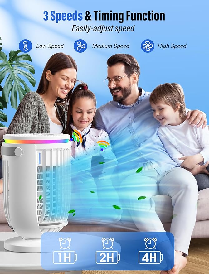 JYew Portable Air Conditioners Evaporative Mini Room Air Conditioners,Portable AC Unit Air Cooler with 4 in 1 Humidifier Fan Conditioner, AC Portable for Room with 120° Rotating Function01