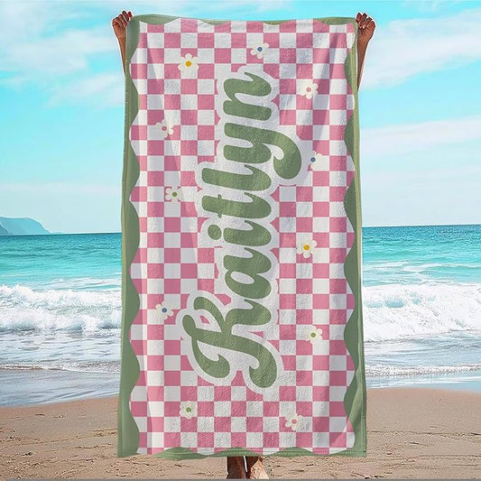 JML Personalized Beach Towel with Name, Custom Flower Beach Towel, Customized Microfiber Pool Towel, Quick Dry & Absorbent Swim Towel for Adult,Anniversary, Birthday, Summer Holiday,Vacation-FlexoryFit