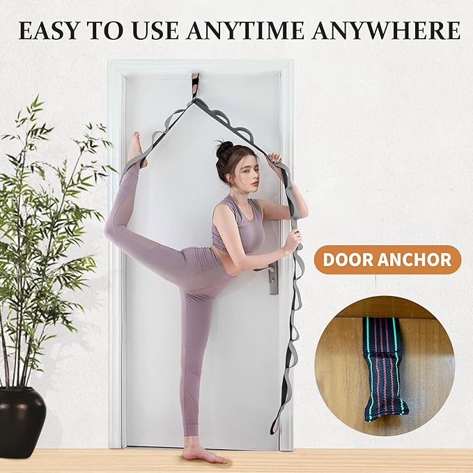 Stretching Strap Yoga Strap, 10 Loops Non-Elastic Stretch Bands Helps Women and Men Improve Flexibility for Home Workout, Physical Therapy, Pilates, Exercise, Dance, Comes with Door Anchor-FlexoryFit