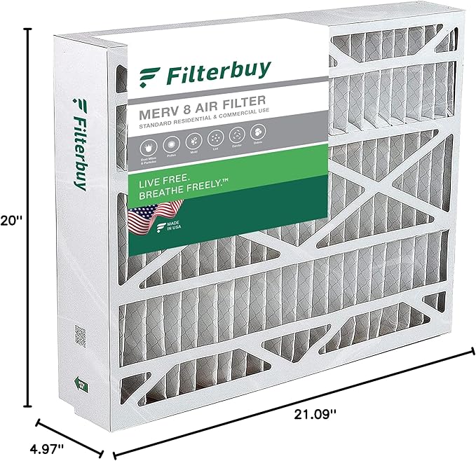 Filterbuy 21x21.5x5 Air Filter MERV 8 (MPR 700) Dust Defense Replacement (1-Pack), Pleated HVAC AC Furnace Filters for Trane Perfect Fit & American Standard (Actual Size: 20.00 x 21.09 x 4.97)