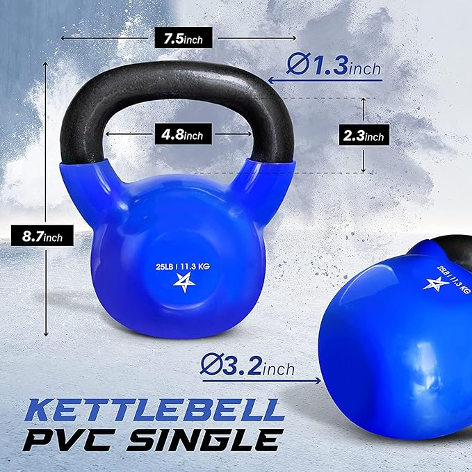 Yes4All 5-100 LB Kettlebells Vinyl Coated Cast Iron for Dumbbell Weights Exercises, Gym, Fitness, Full Body Workout Equipment Push up, Grip and Strength Training-FlexoryFit