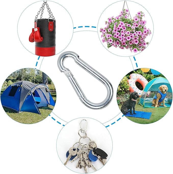 Spring Snap Hooks M5 M6 M8 M10 Carabiner Heavy Duty Carabiner Clips Galvanized Steel Quick Links Caribiniers Hammocks Hooks for Camping Hiking Outdoor Swing Pet Leash Gym