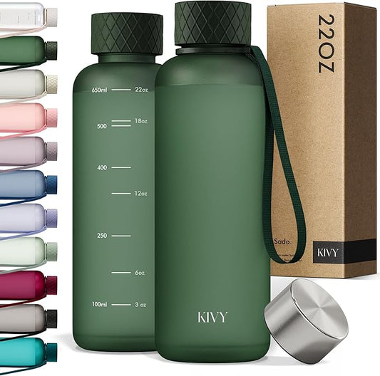KIVY Slim Water Bottle 22oz [Lightweight & Shatterproof] - Small Drinking Waterbottle - Tritan Bottle Without Straw for School, Sport & Travel - Drinking Bottle Dishwasher Safe, BPA Free-FlexoryFit