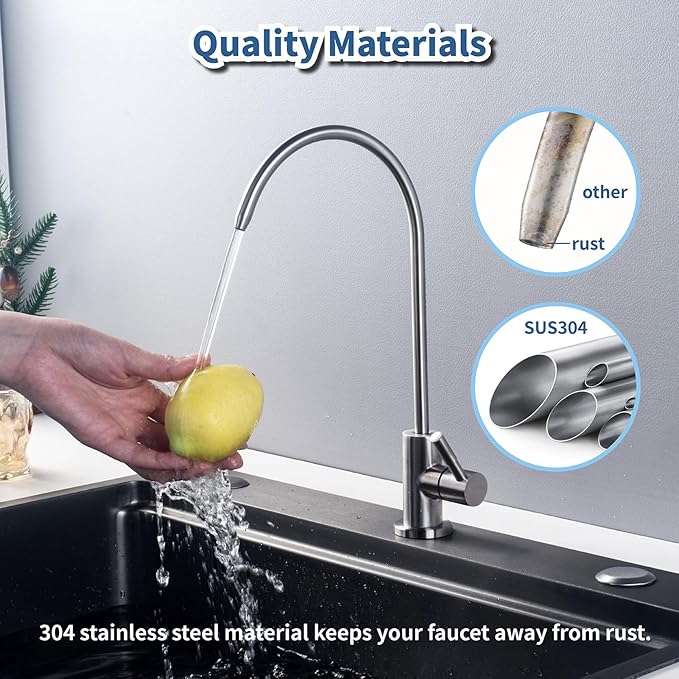 Water Filter for Sink Faucet, Kitchen Water Faucet for Non-Air Gap Reverse Osmosis Water Filtration System Bar Sink Faucet SUS304 Stainless Steel Brushed Nickel