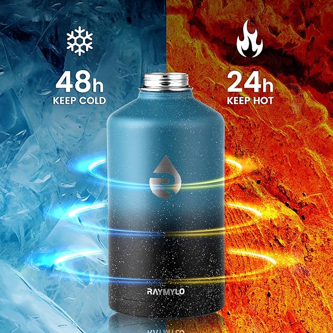 128oz Insulated Water Bottle, Triple Wall Vacuum Stainless Steel Water Bottles - Keeps Cold 48H, Reusable One Gallon Jug for Gym, Sports, Camping, Hiking,Travel, Midnight Blue Speckle-FlexoryFit