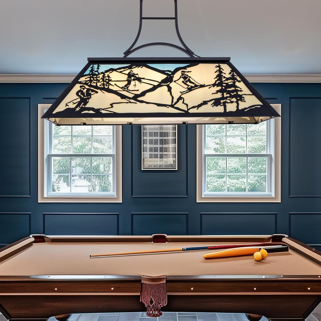 TOCHIC Tiffany Billiard Pool Table Lights, 43.3" Rustic Pool Table Lighting Fixture for 7' 8' Table, Farmhouse Chandelier with Ski Shade for Dining Game Room, Kitchen Island, Club Bar, Man Cave