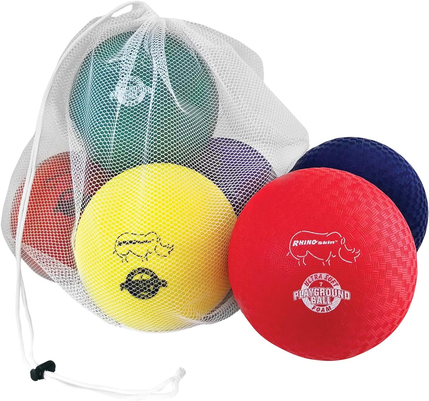 Champion Sports Super Soft Playground Ball Set – Rhino Skin® Foam Inflatable Balls for Indoor & Outdoor Play Durable, Lightweight & Safe for All Ages, Set of 6 with Pump & Mesh Bag