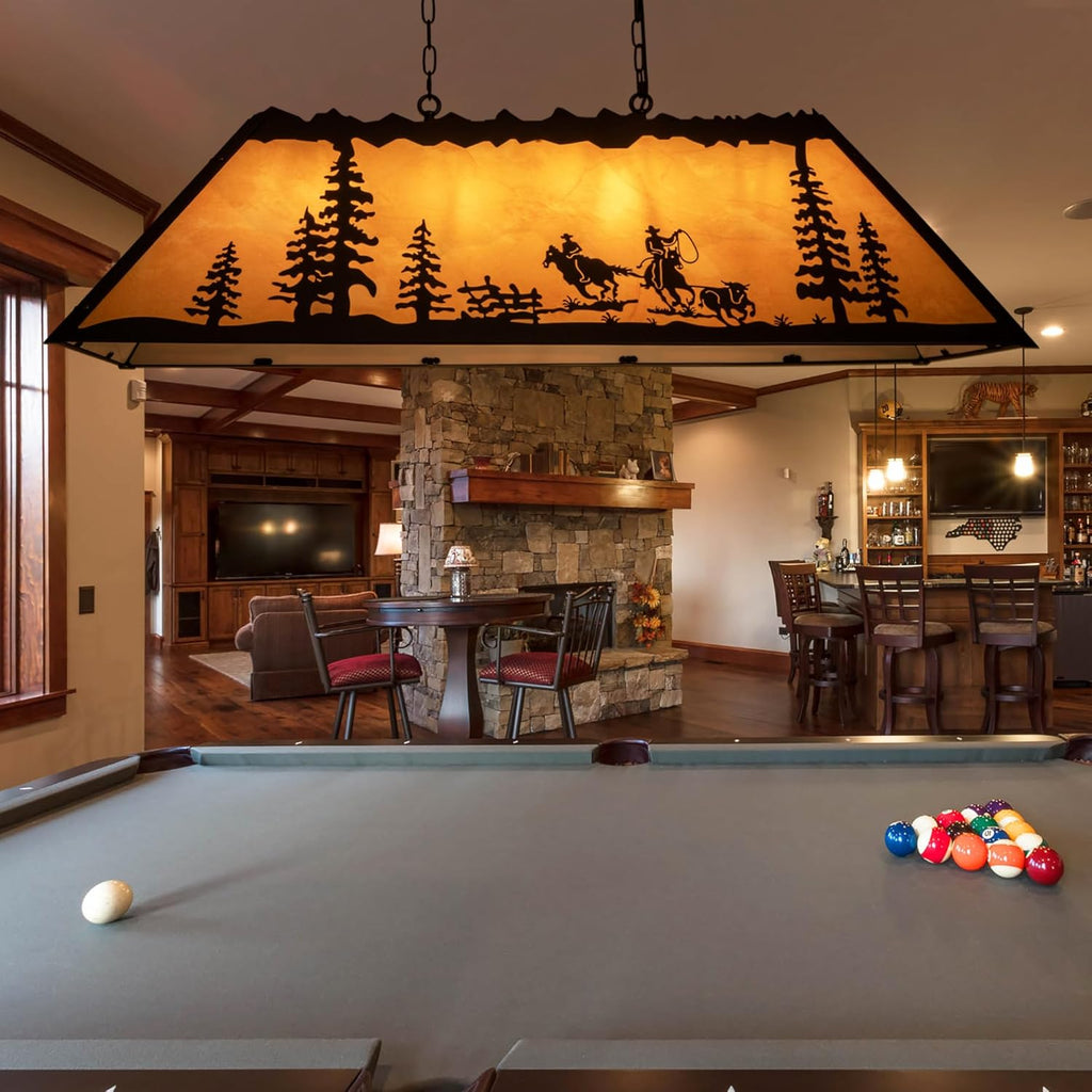 TOCHIC Tiffany Pool Table Light, 4 Lights billiard & pool table lights for 7' 8' Table, Farmhouse Chandelier for Dining Room, Western Cowboy Pool table Light Fixture for Game Room, Kitchen Island, 48”