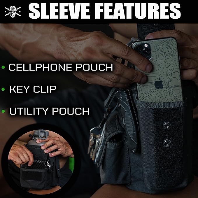 Iron InfideI Battle Bottle Sleeve - 64 oz and 32 oz Water Bottle Sleeve Only for Half Gallon 1L Steel Water Bottle | Rugged Cover with Molle for Versatile Design with Storage for Phone, Wallet & Keys-FlexoryFit