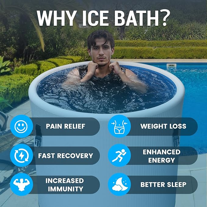 XL Cold Plunge Tub for Athletes, Compatible with Water Chiller, 134-Gallon Inflatable Ice BathTub with Insulated Lid, Thermometer, Pro Grade Cold Plunge Ice Pod for Outdoor & Indoor Cold Water Therapy