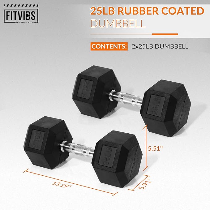 Rubber Encased Hex Dumbbell, Hand Weights with Anti-Slip Cast Iron Grip for Exercise & Fitness, Weights Dumbbells Set of 2 for Strength Training, 5-50 LBS Pair-FlexoryFit