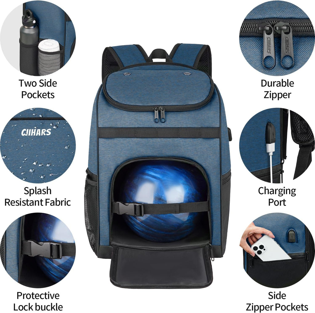 Single Bowling Ball Bag Backpack with Shoe Bag Up to Size 16, Accessories Gifts for Bowling Lovers,Bowling Bag with Padded Ball Holder