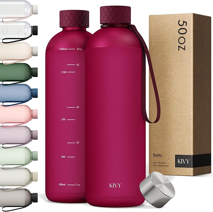 KIVY Slim Water Bottle 50oz [Lightweight & Shatterproof] - Reusable Tritan Water Bottle - Leak Proof Water Bottle for Women & Men - No Spill - Dishwasher Safe - Red water bottle-FlexoryFit