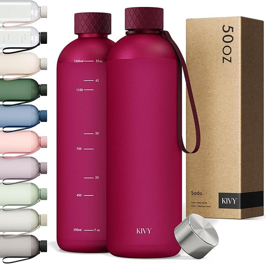KIVY Slim Water Bottle 50oz [Lightweight & Shatterproof] - Reusable Tritan Water Bottle - Leak Proof Water Bottle for Women & Men - No Spill - Dishwasher Safe - Red water bottle