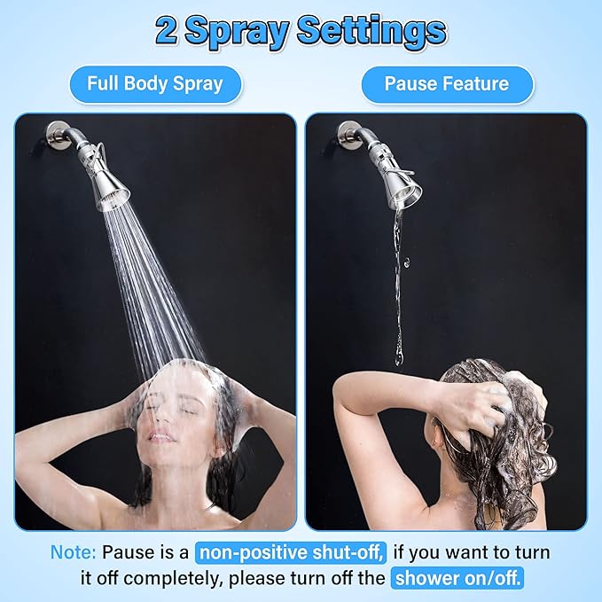 Enhon 2 Setting Pivoting Single Spray Shower Head with Shut Off Valve, Replacement for 52650-PK Compatible with Delta Shower, 2.5 GPM Brass Water Saving Shower Head 1 5/8" Diameter Spray Face(2 Pack)